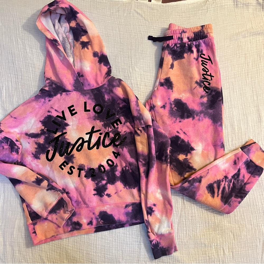 Justice sweat set sweatpants sweatshirt girls size 10/12 clothing lot tie dye